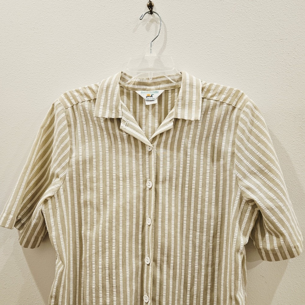 Vintage 90s Andrew Mcmullen White Beige Stripe Sz 12 Cotton Collared Shirt Dress - Picture 3 of 8